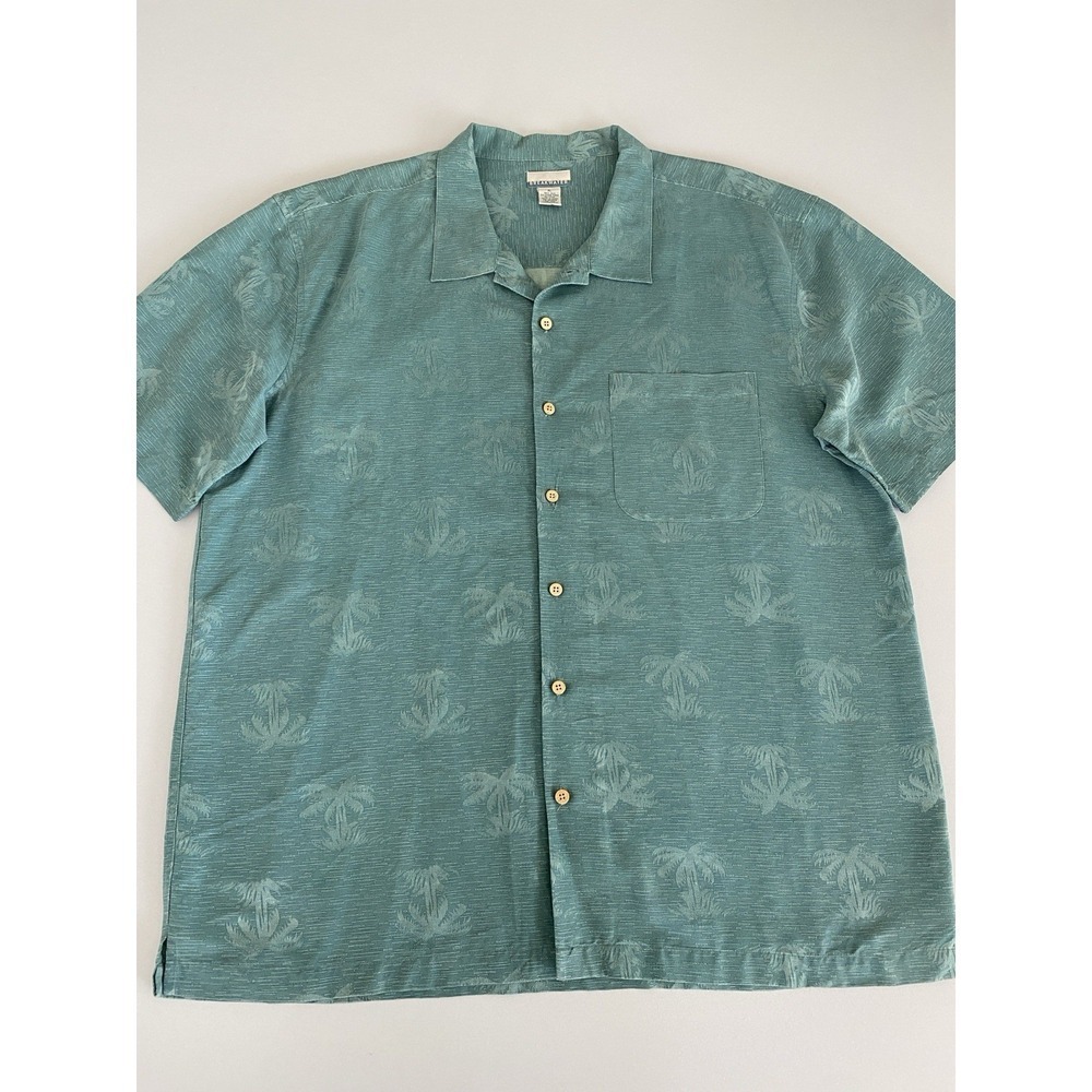 Breakwater Shirt Men's Teal Silk Hawaiian Casual Button Up Size XL